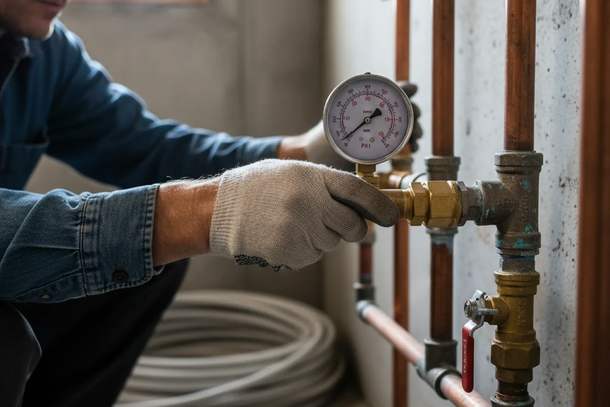 Pressure testing a repaired line during Water Line Repair in Penwell